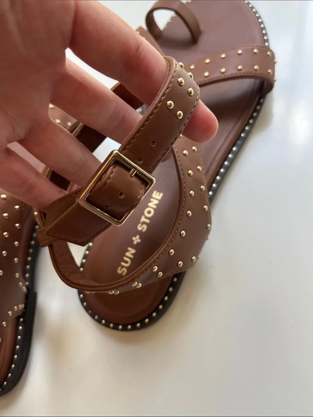 Brown Studded Cross-Strap Women’s Sandals